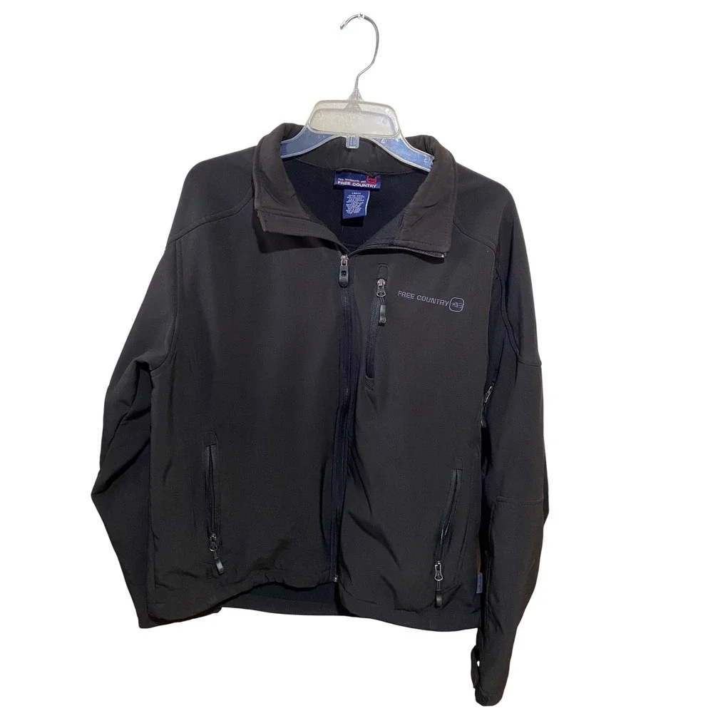 Free Country Mens Softshell Jacket Black Full‎ Zip Fleece Lined Large RN 82608